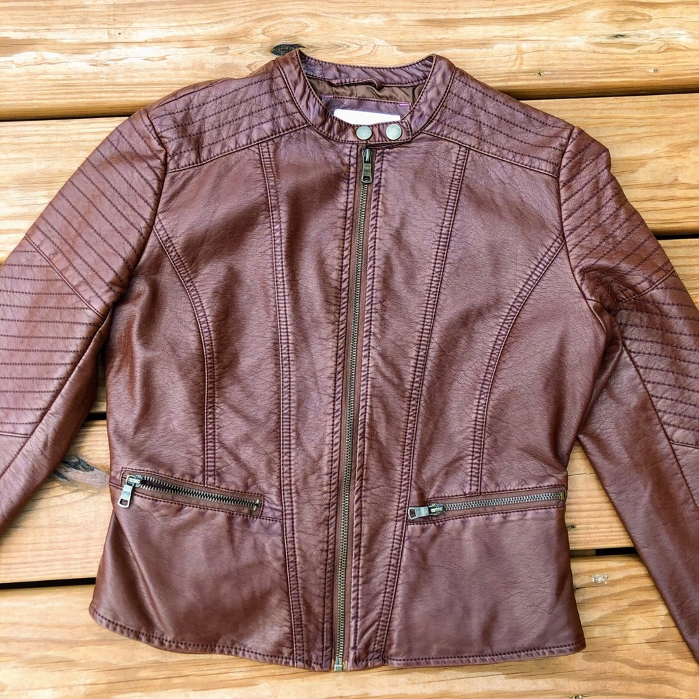 NWOT Brown Faux Leather Biker Jacket